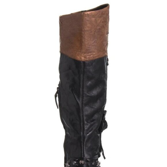 Sam Edelman Park Boot Black Saddle High-shine spiked studs harness knee-high NEW - Picture 6 of 15